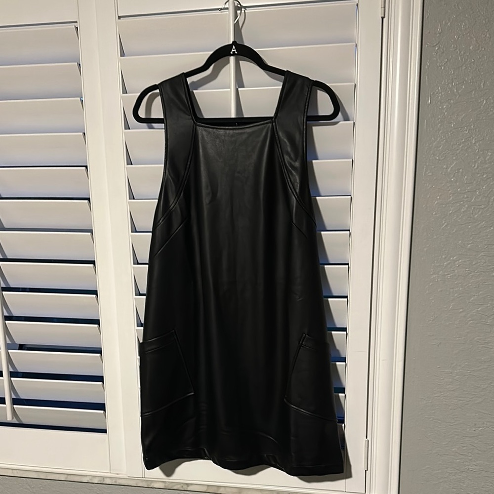 Black leather mini dress